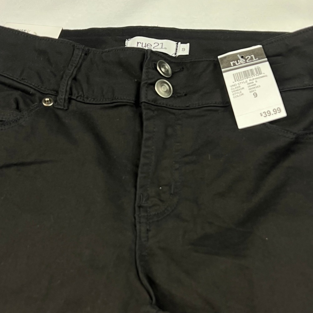 Rue21 Mid-Rise Skinny Med Stretch Jeans Distressed Black‎ Denim Size 9